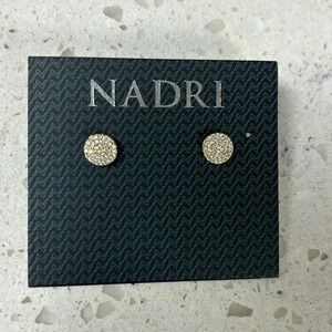 NWT NADRI gold circle stud earrings with cubic zirconia.25”l
